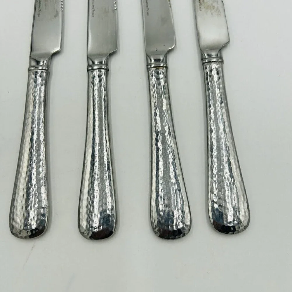 Reed and Barton Heritage Mint Hammered Stainless Steak Knives 9” Set of 4